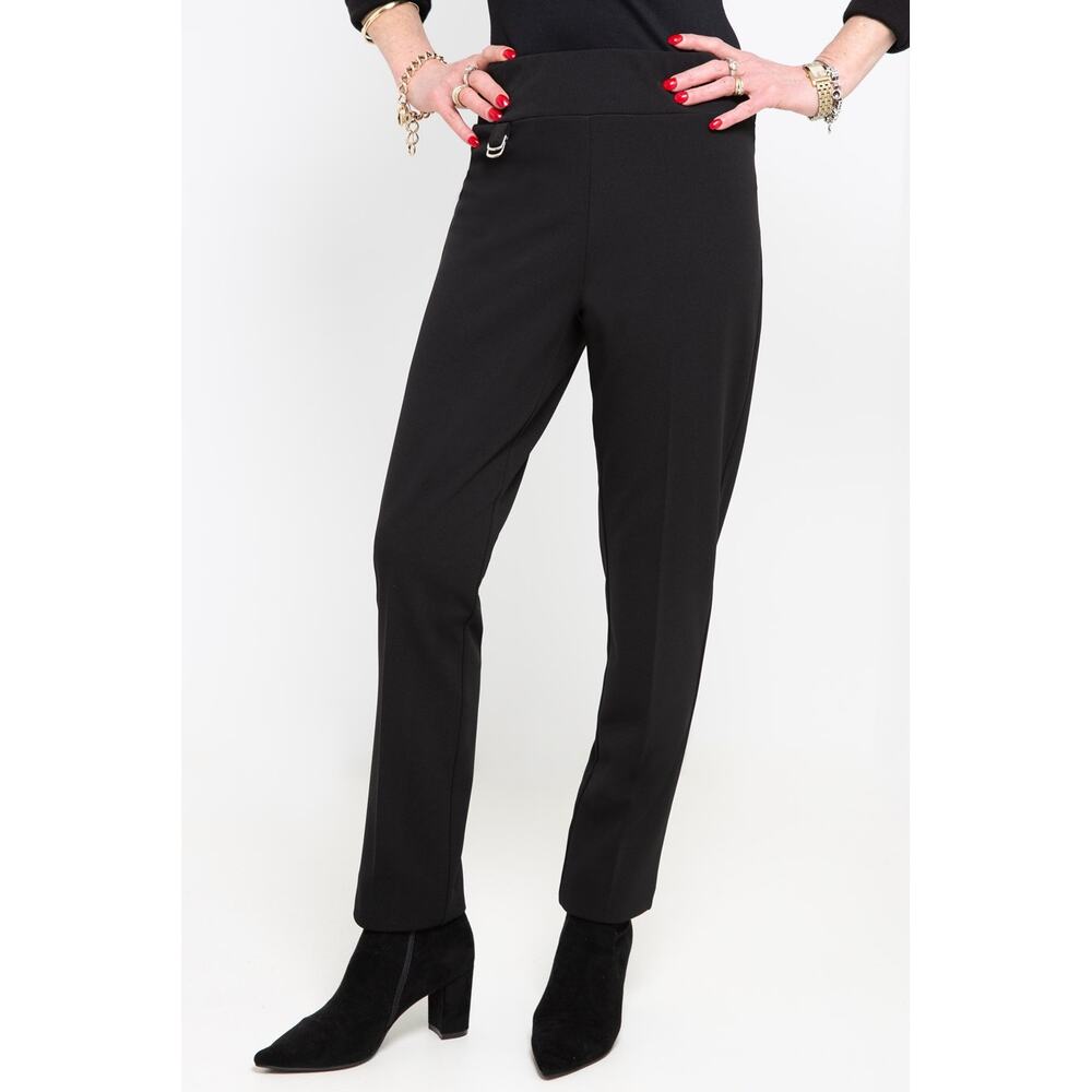 Roxanne Collections Black Silky Knit Pull On Pants Straight Leg Side Vent